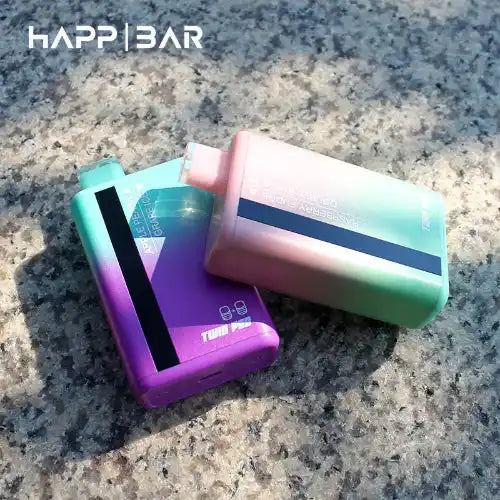 Två färgglada, rektangulära vape-enheter med gradientfinish.