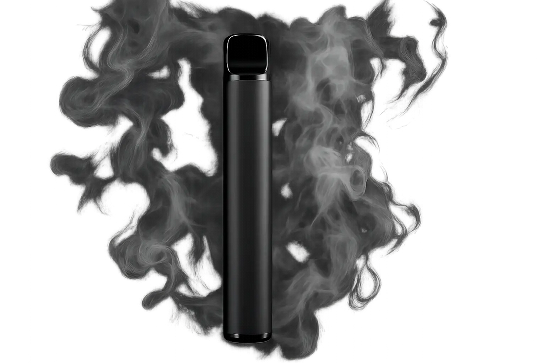 Svart cylindrisk vapepenna med munstycke.