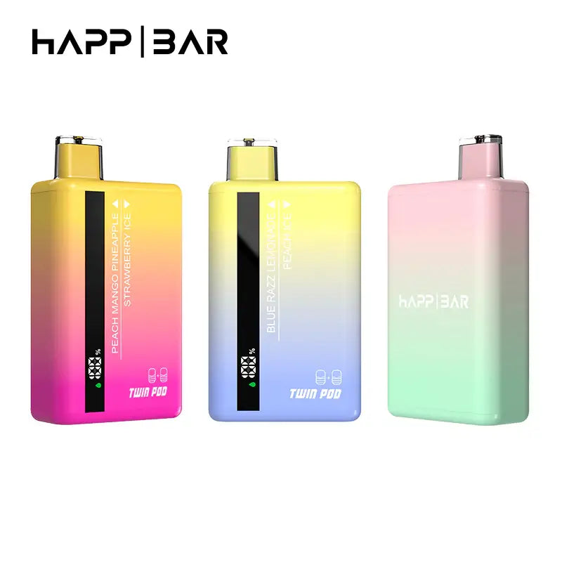 Tre färgglada vape-enheter för engångsbruk.