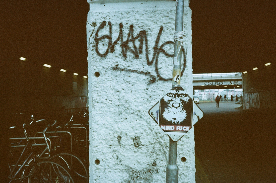 Graffiti and street art decorate a tunnel entrance.
