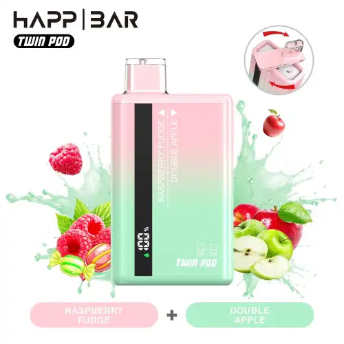 Raspberry fudge och dubbel äpple smaksatt vape enhet.