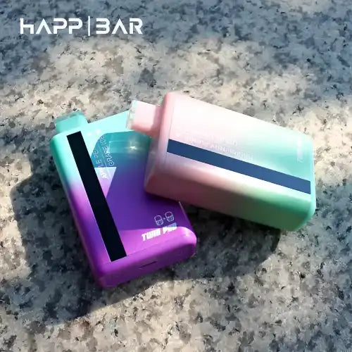 Två färgglada rektangulära vape-enheter med gradientdesign.